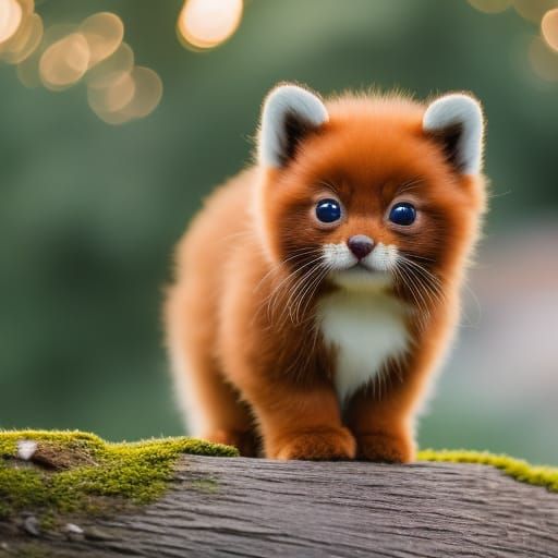 Adorable Kitten and Red Panda in Vibrant Gouache