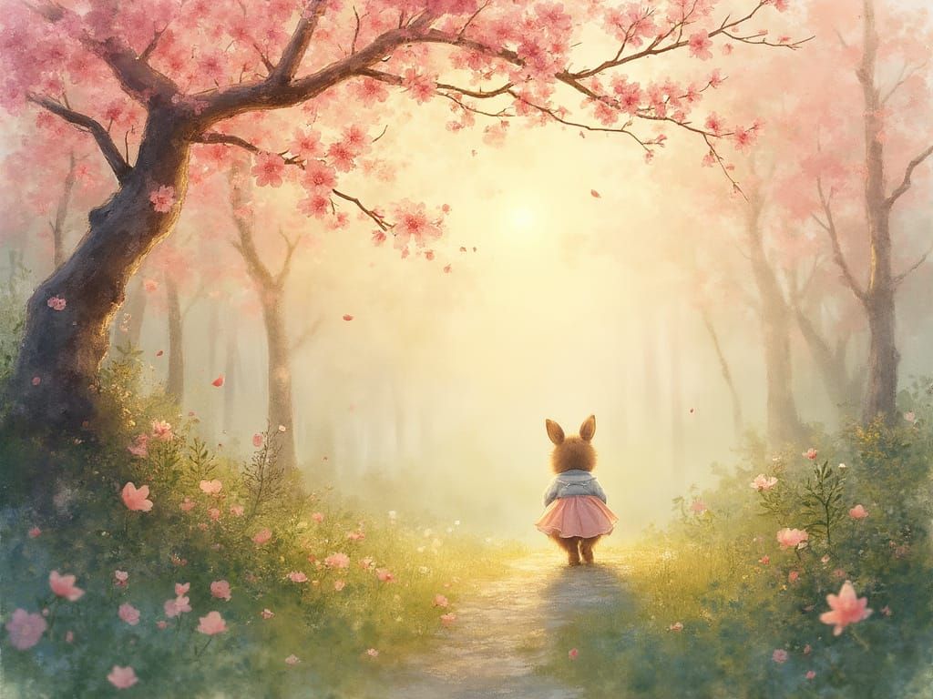 Soft Peach and Pink Blossoms Bloom in Whimsical Springtime S...