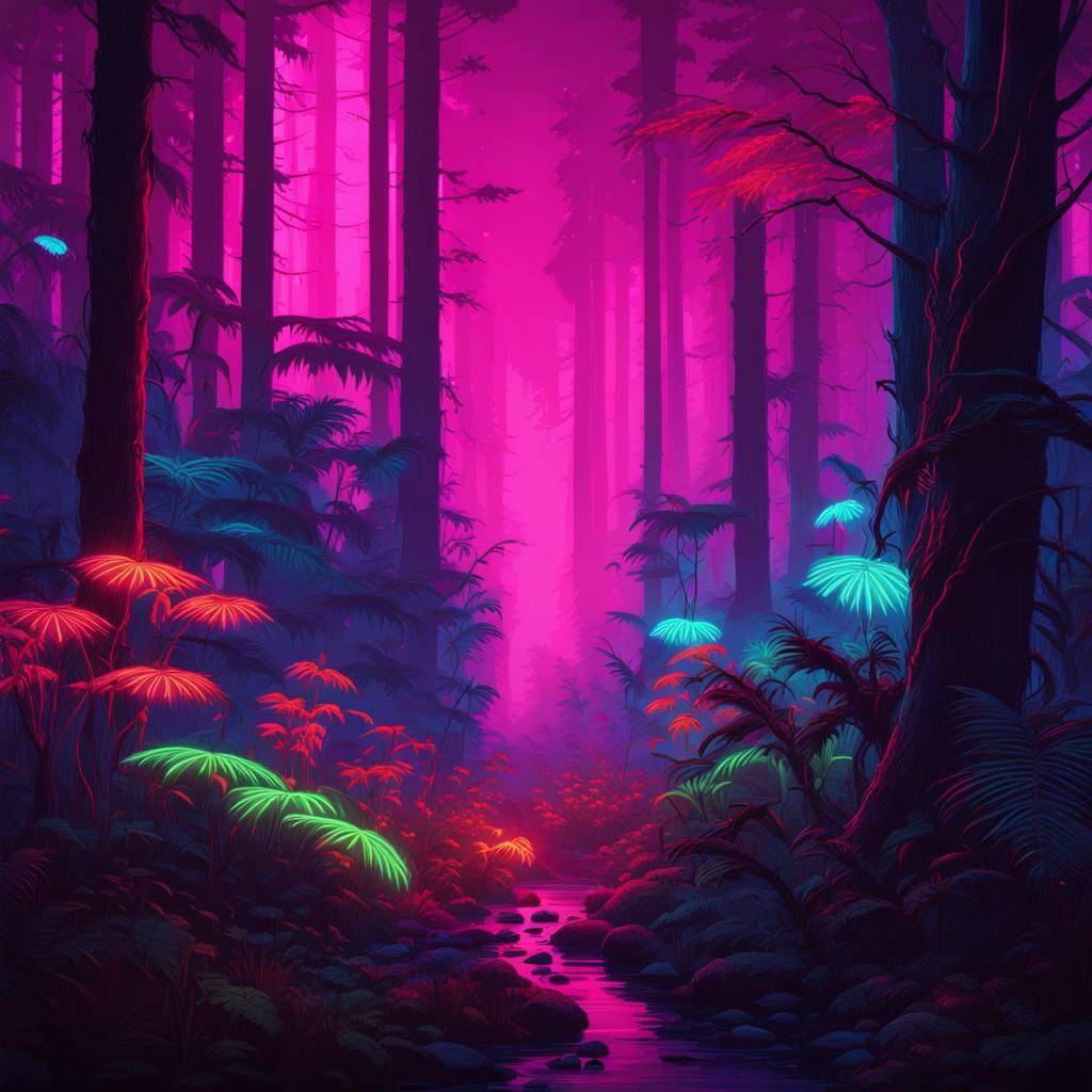 Neon Forest: Bioluminescent Cyberpunk Dreamscape