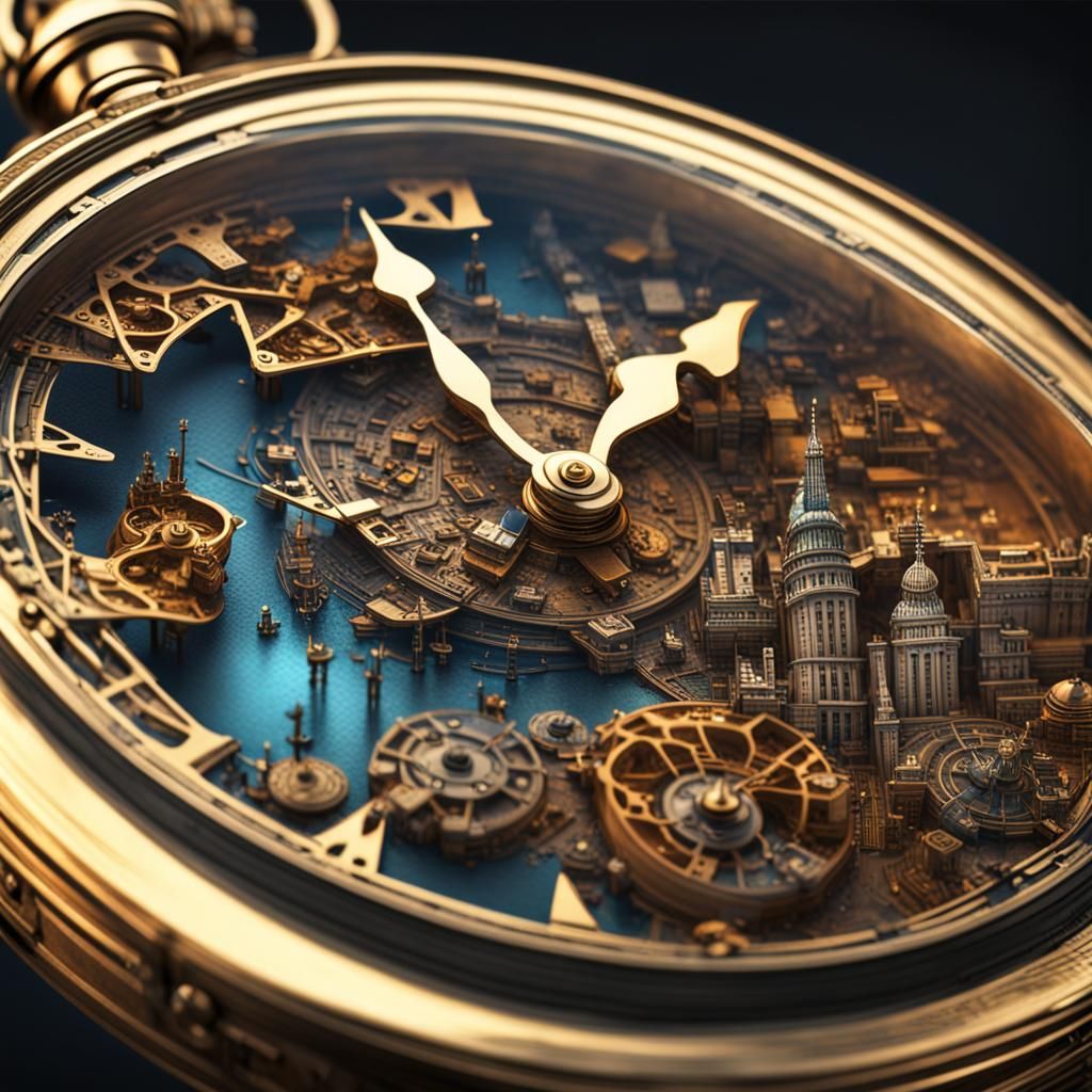 Cityscape Miniature Inside Vintage Pocket Watch