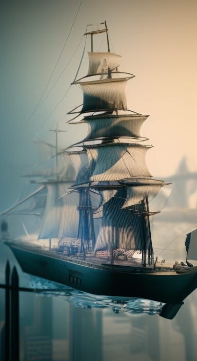 Intricate Ship Model in Glass: Photorealistic Concept Art