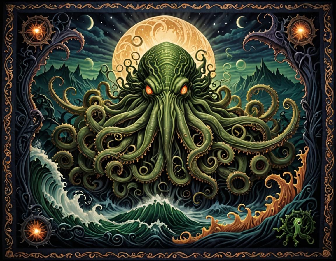 Quilted Cthulhu Blanket: Eldritch Horror Art