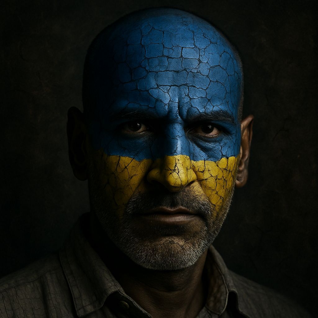 Ukraine Flag Face Paint in Cracked Clay Style