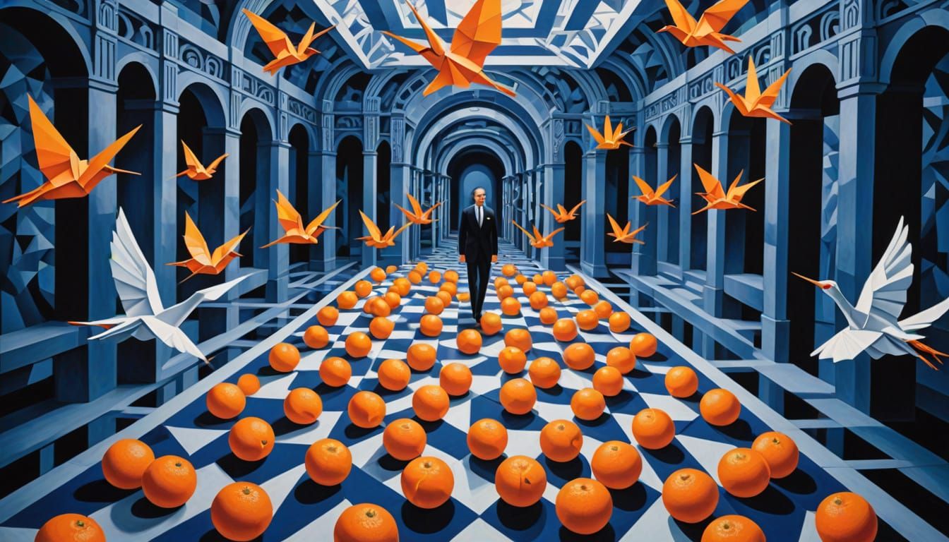 Ethereal Origami Cranes Soar Through Chrome Labyrinth