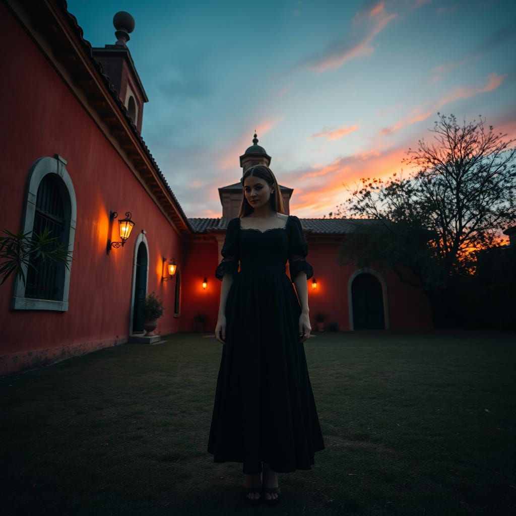 Old Mexican Manor at Dusk: Cinematic Image