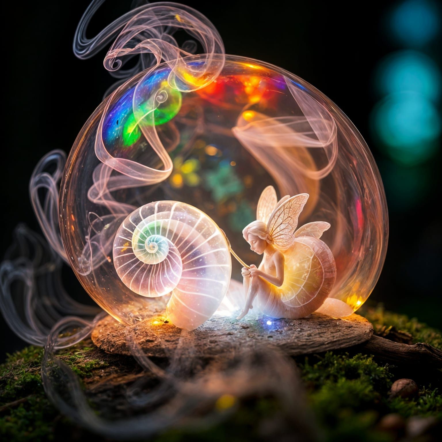 Magical Rainbow Glass Snail Lamp in Forest