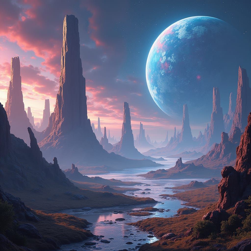Futuristic Sci-Fi Scene with Alien Landscapes