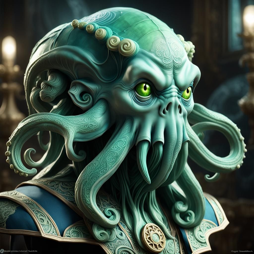 Detailed Porcelain Cthulhu Doll Portrait
