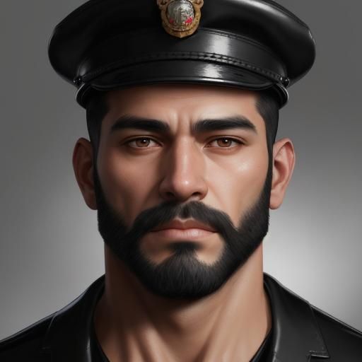 Handsome Policeman with Black Beard in Digital Art