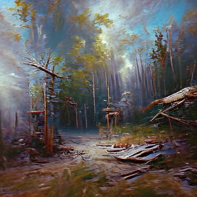 Abandoned Forest in Detailed Oil Painting Style