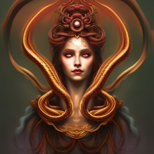 Powerful Medusa with Red-Eyed Snakes: Fantasy Art