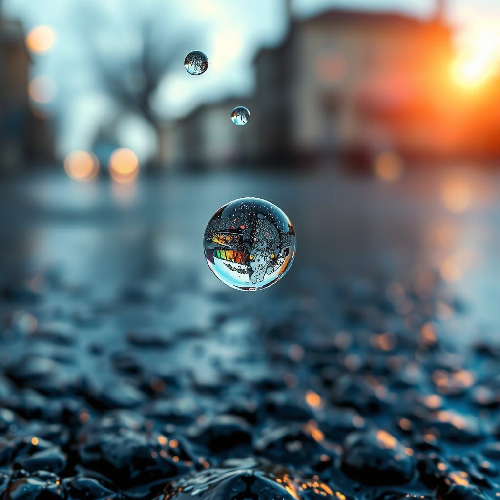 Glistening Water Droplets Reflecting Sunlight