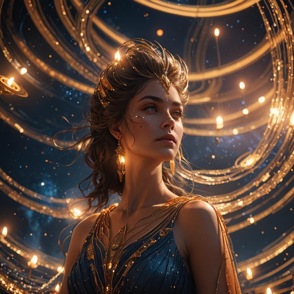 Majestic Candle Dress with Saturn Backdrop