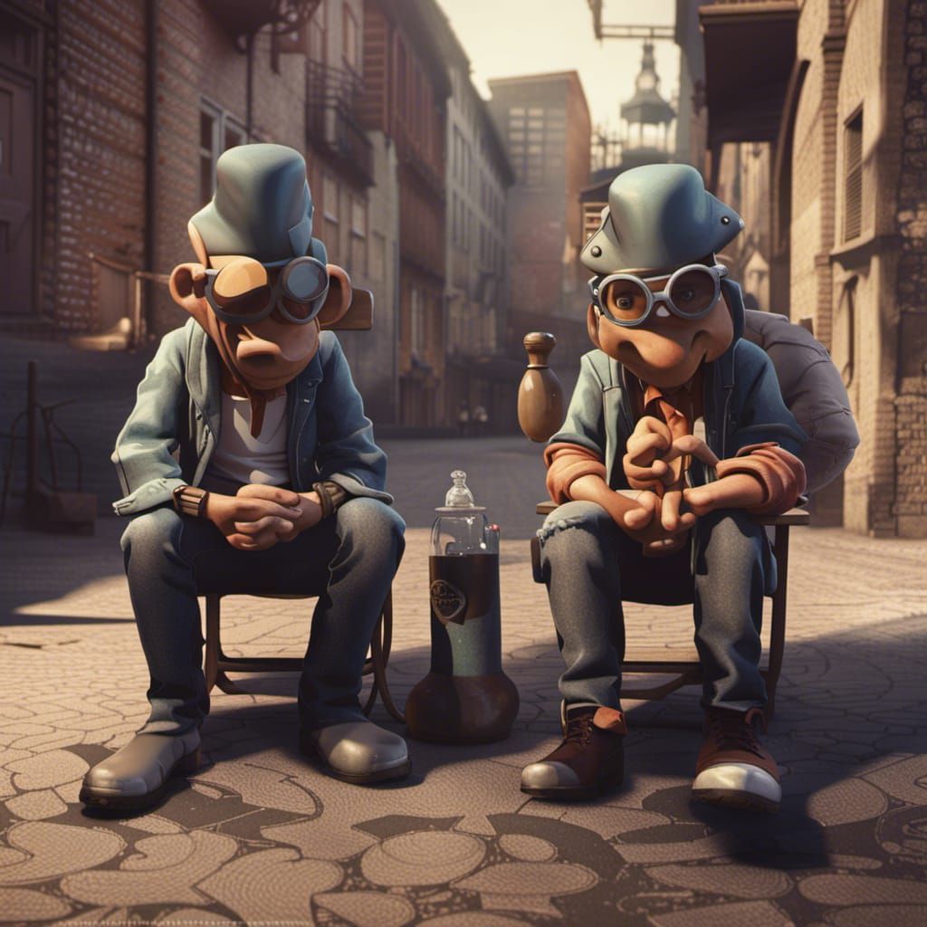 Funny 3D Render of Two Men Discussing Future