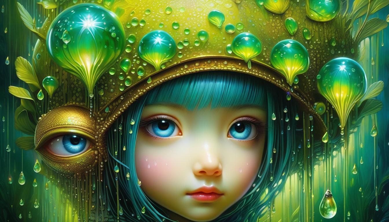 Iridescent Fairy Dewdrop Gathering: A Digital Illustration