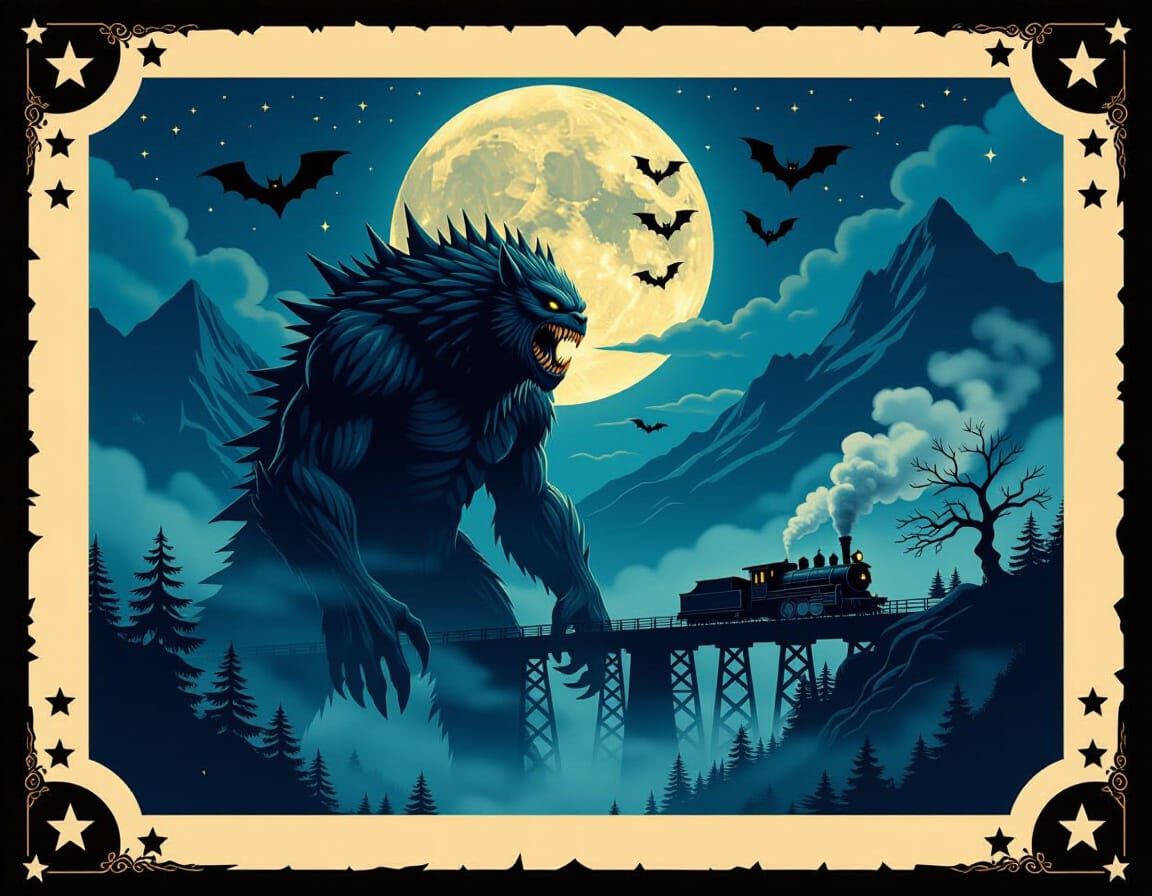 Terrifying Monster on Misty Mountain Under Full Moon, Steam ...