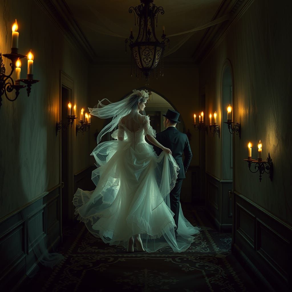 Ethereal Edwardian Couple Drifts Through Forgotten Mansion
