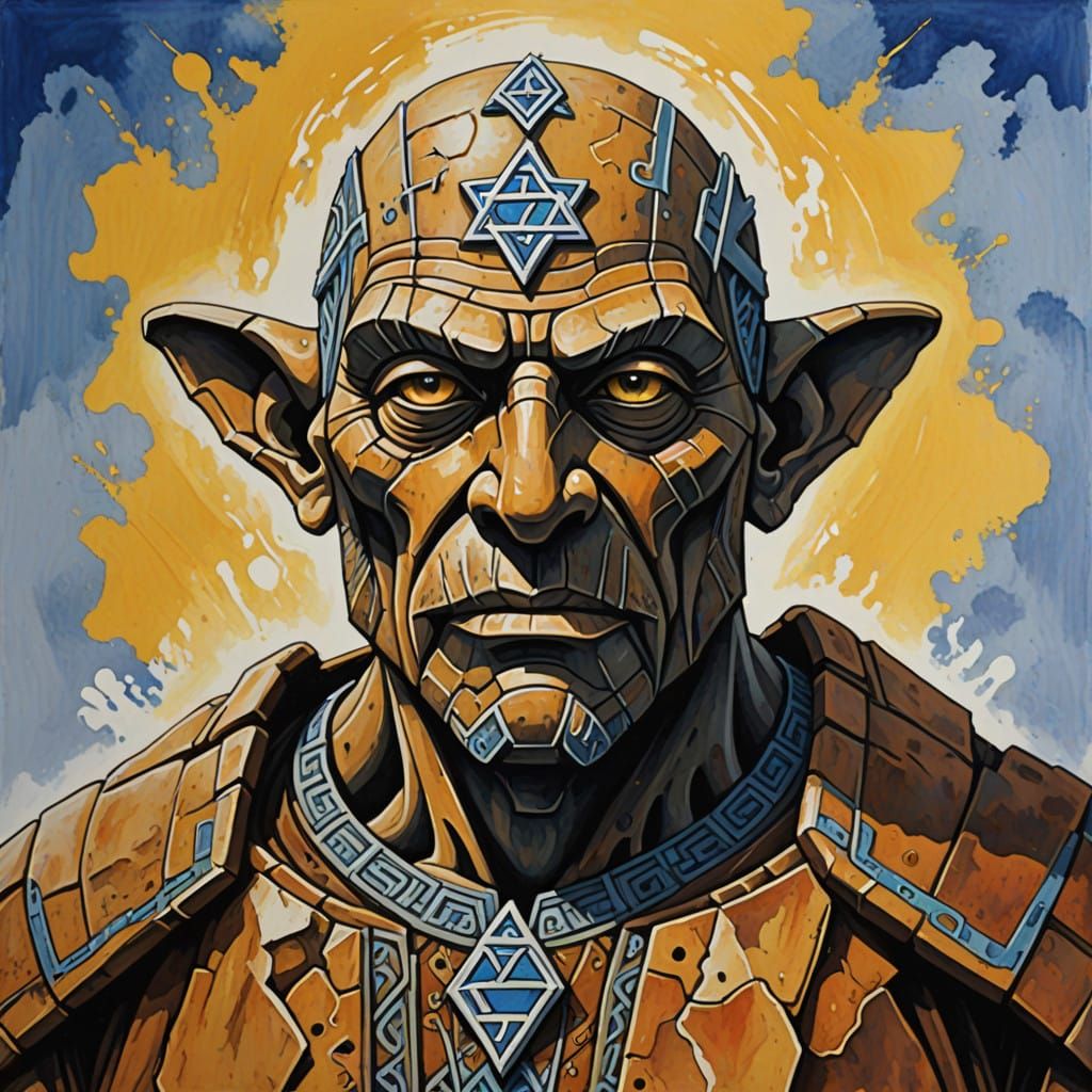 Jewish Clay Golem Gouache Painting