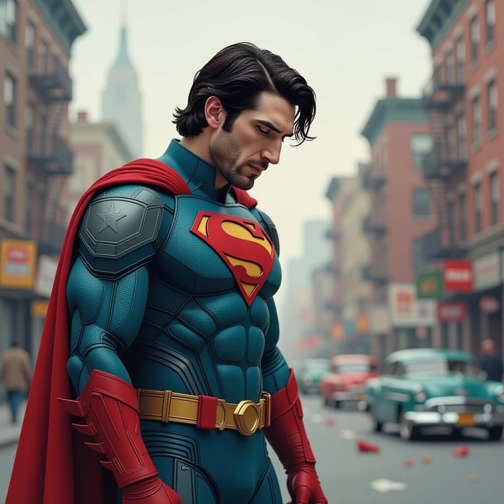 Superhero in Turmoil Contemplates Chaotic City
