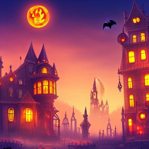 Steampunk Halloween Cityscape in Anime Art Style