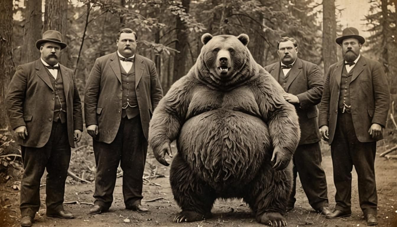 Nightmarish Obese Bear Monster in Vintage Photograph