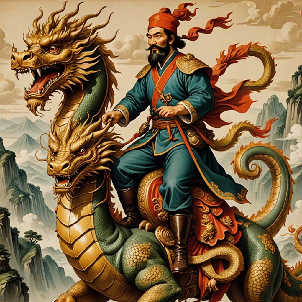 Marco Polo Riding a Chinese Dragon