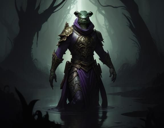Bullywug King in Murky Swamp: Dark Fantasy Art