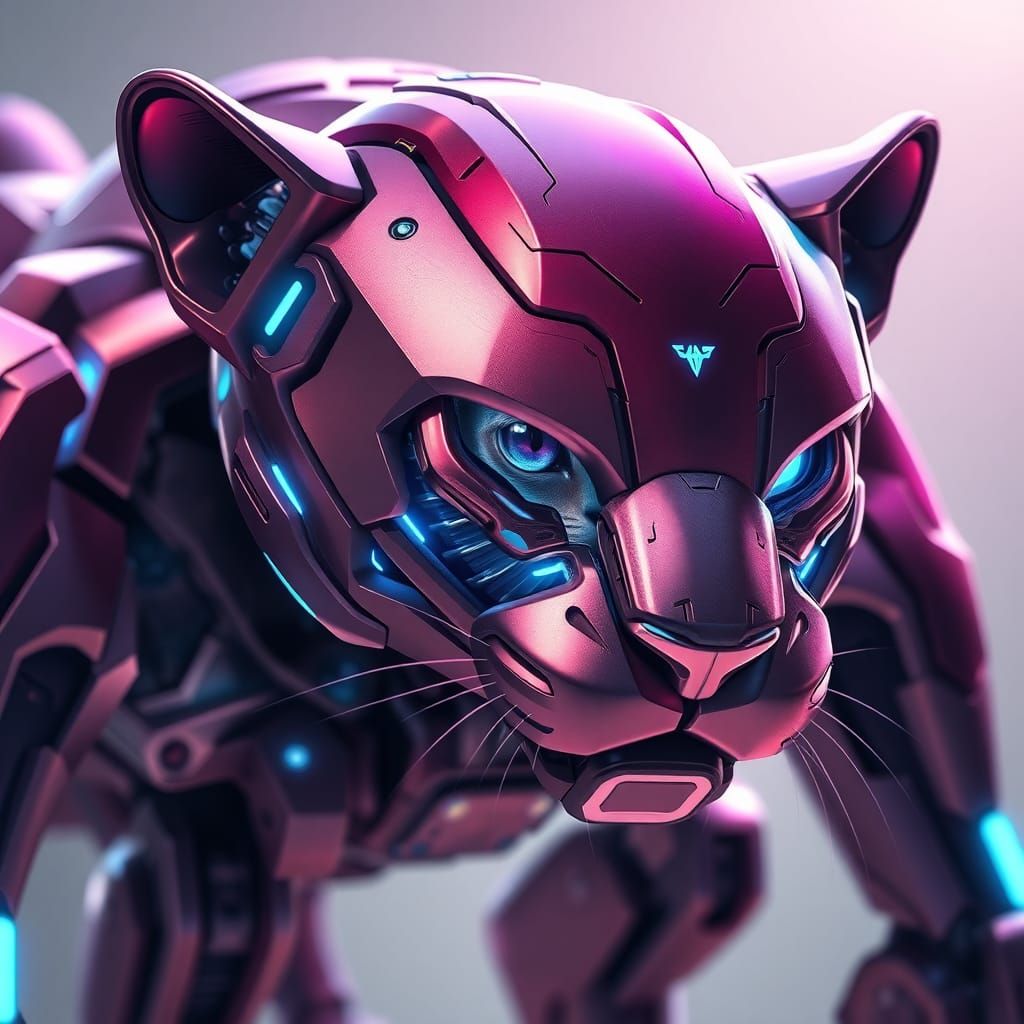 Panther Mech with Cat, Futuristic Digital Art