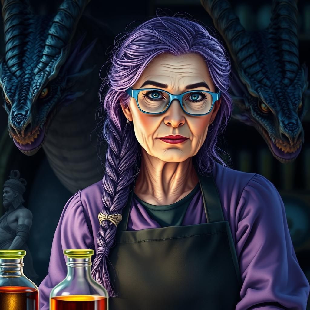 Magic Shopkeeper Protected by Dragon: Digital Illustration