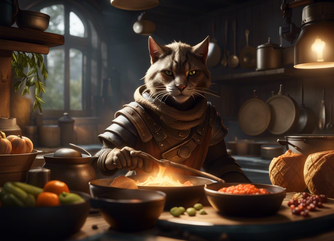 Skyrim Khajiit Cooking in Detailed 3D Game Art