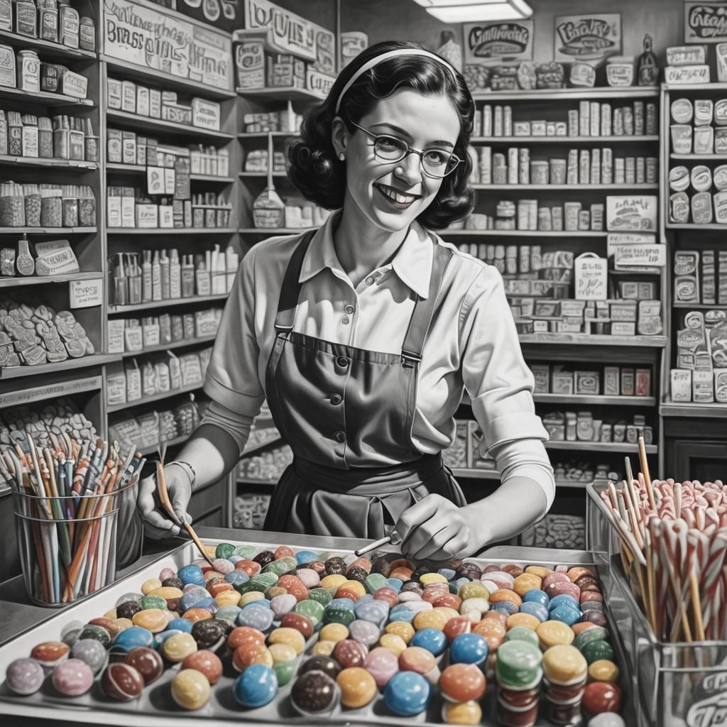 Lady in a Lolly Shop: Photorealistic Pencil Art