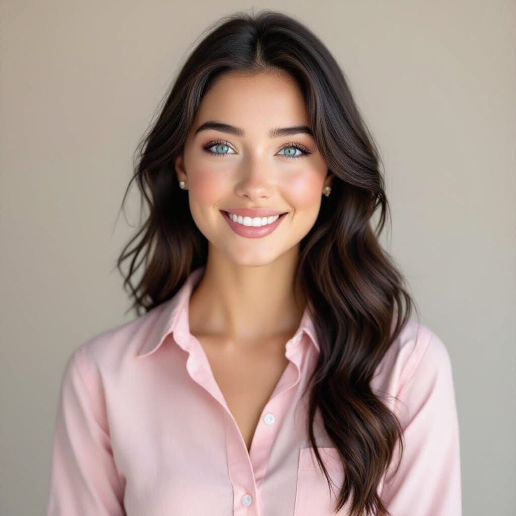 Friendly Young Woman with Blue Eyes in Naturalistic Style