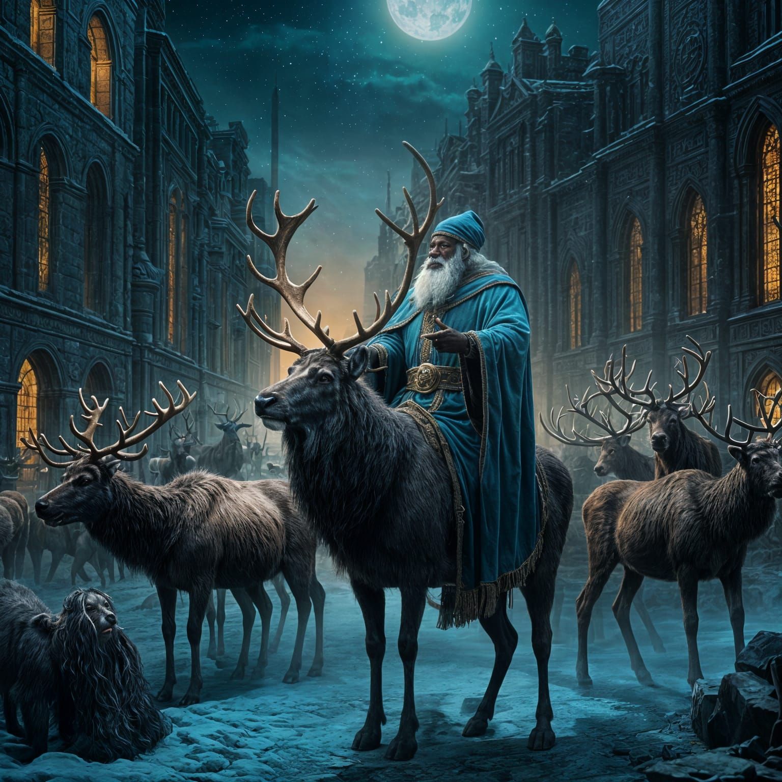 Black Santa Talks to Reindeer in Gothic Babylon