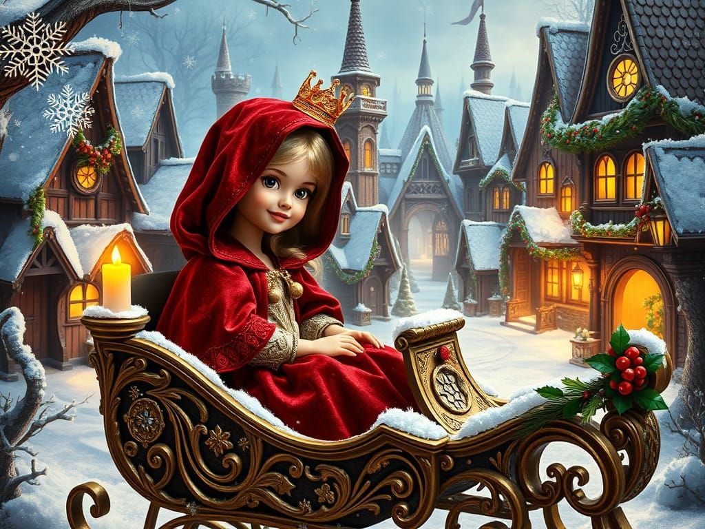 Medieval Fantasy Toddler Barbie in Whimsical Snowy Village