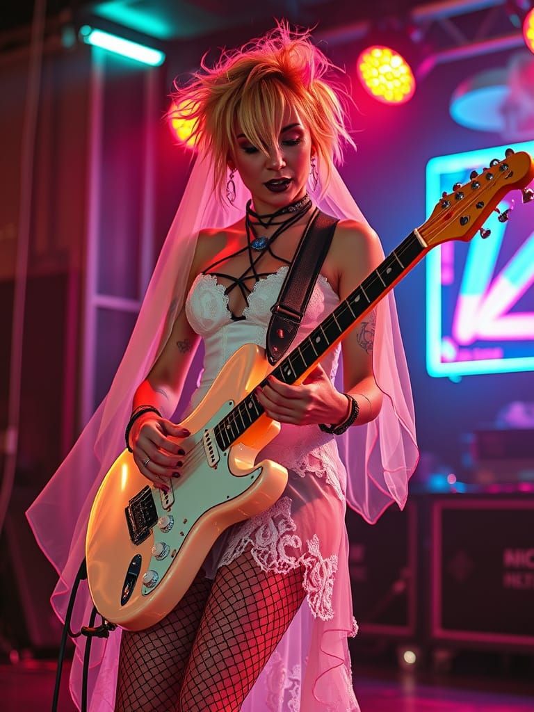 Punk Bride on Technopunk Stage in Cyberpunk Style