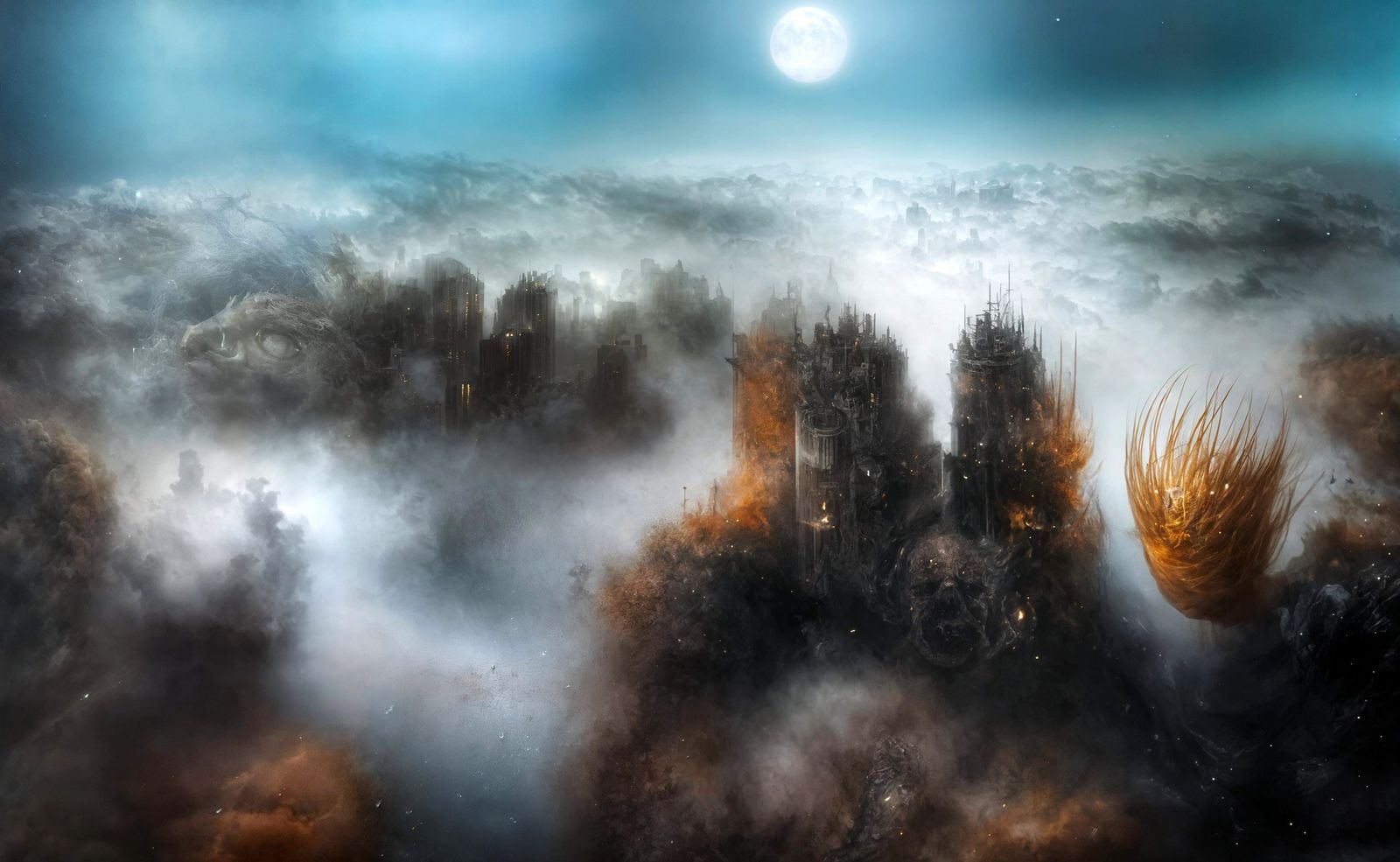 Fantastic Cityscape with Bizarre Creatures in Dreamy Style