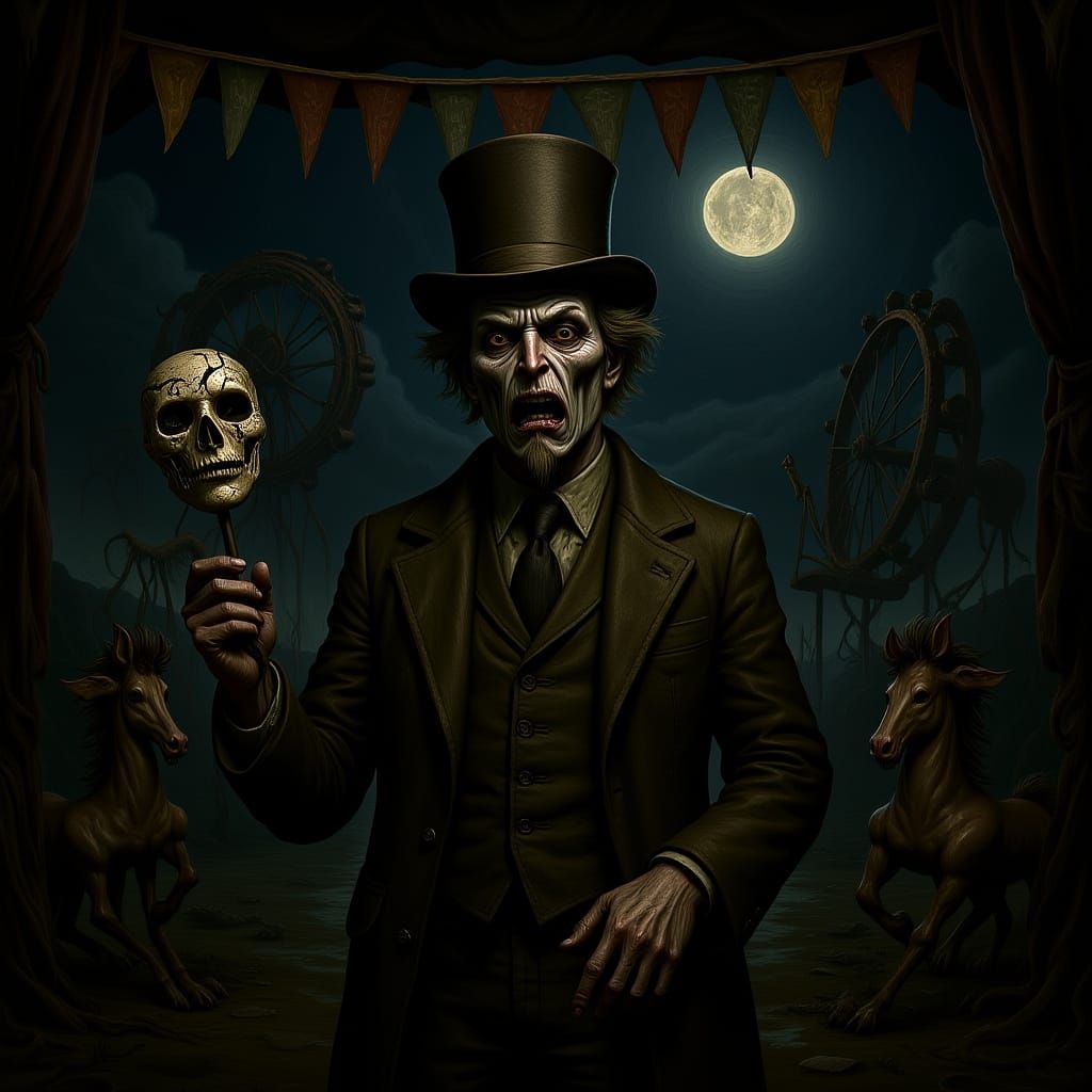 Abandoned Carnival Spectacle in Dark Futurism Style