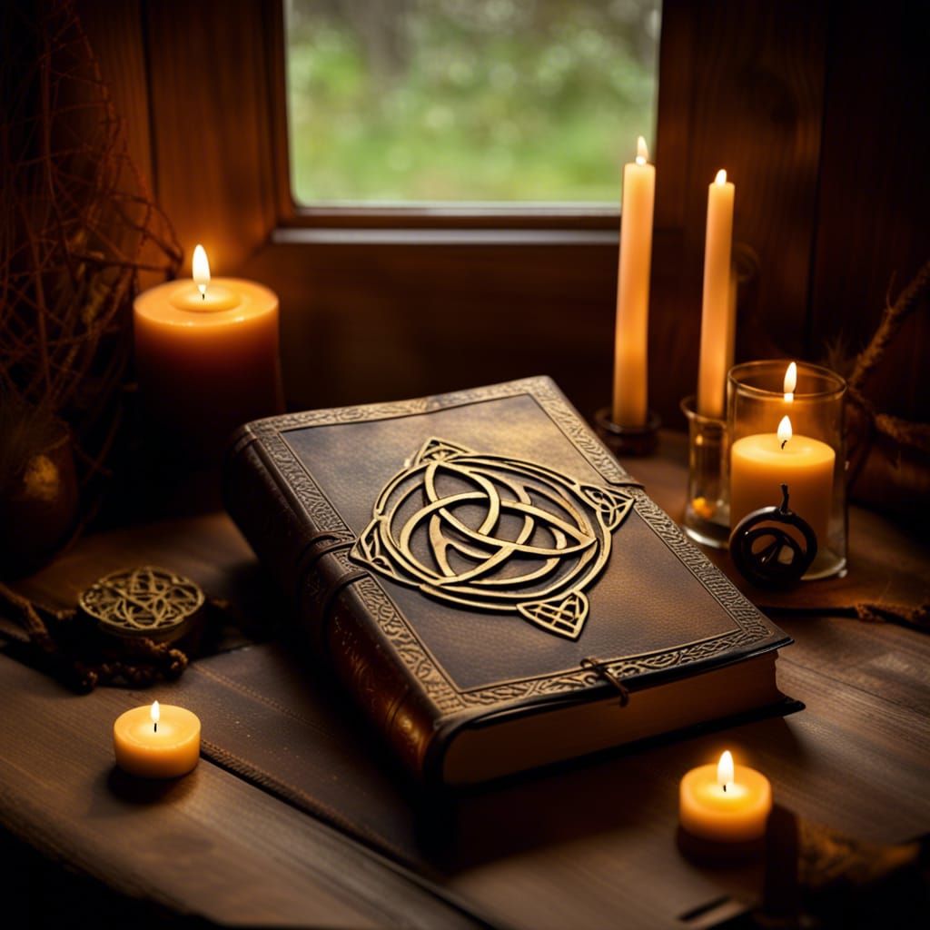 Magical Book of Shadows with Gold Triquetra