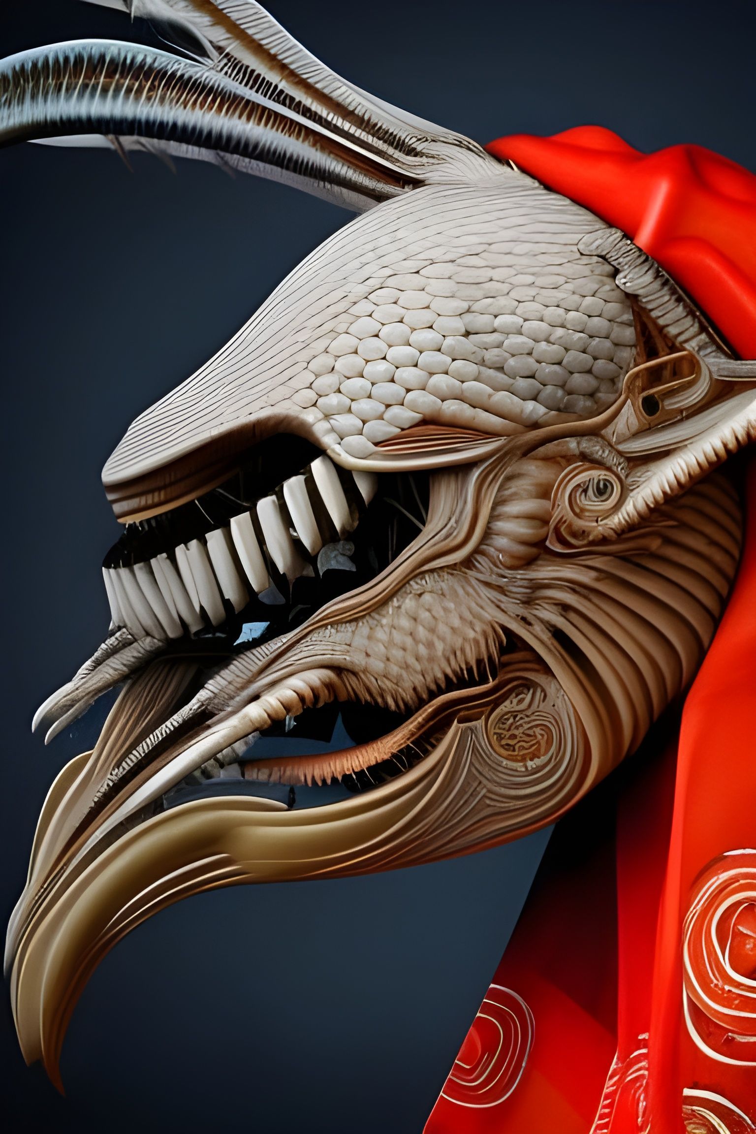 Alien Cyborg with Kitsune Mask in 3D