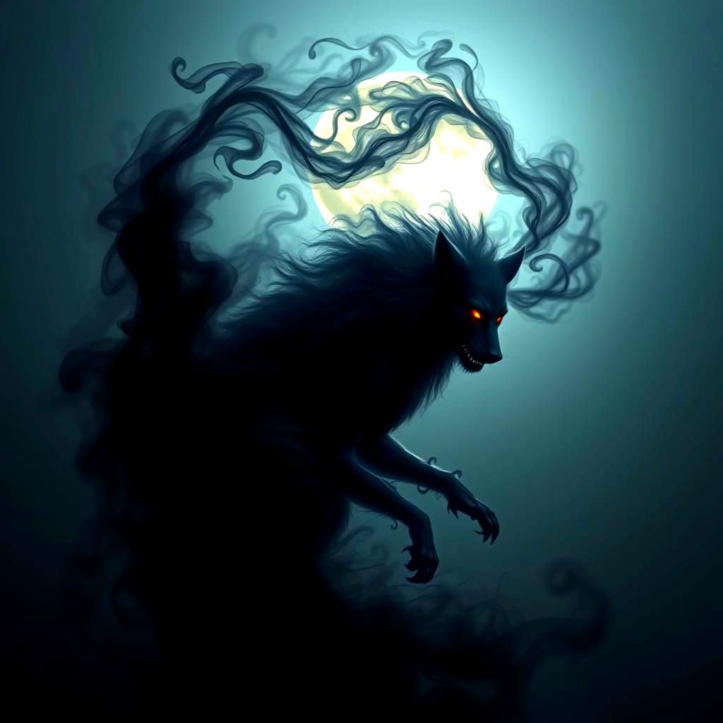Ethereal Lunar Werewolf Transformed from Smoke