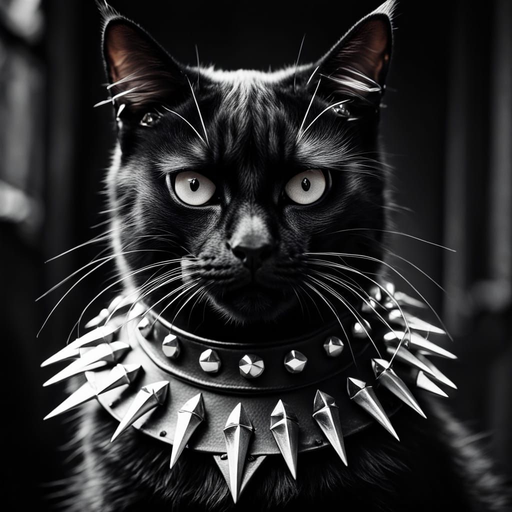 Punk Cat in High-Contrast Black and White