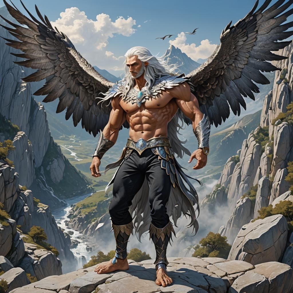 Dragon-winged Man in Bulgarian Mountains: Anime Art