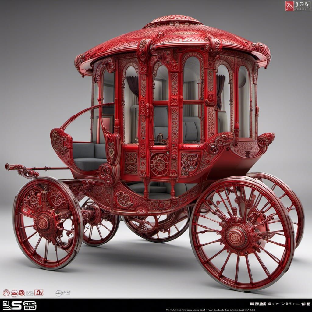 Futuristic Crimson Carriage with Intricate Mech Details