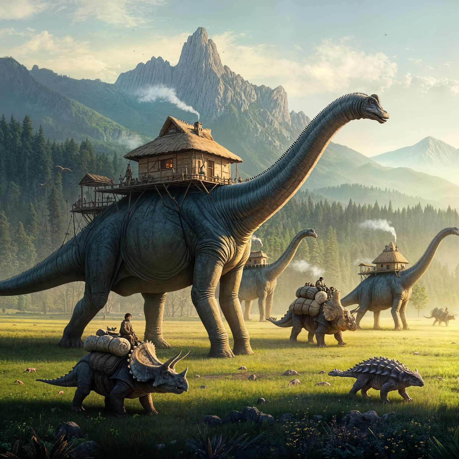 Nomadic Brachiosaurus Caravan Across the Plains