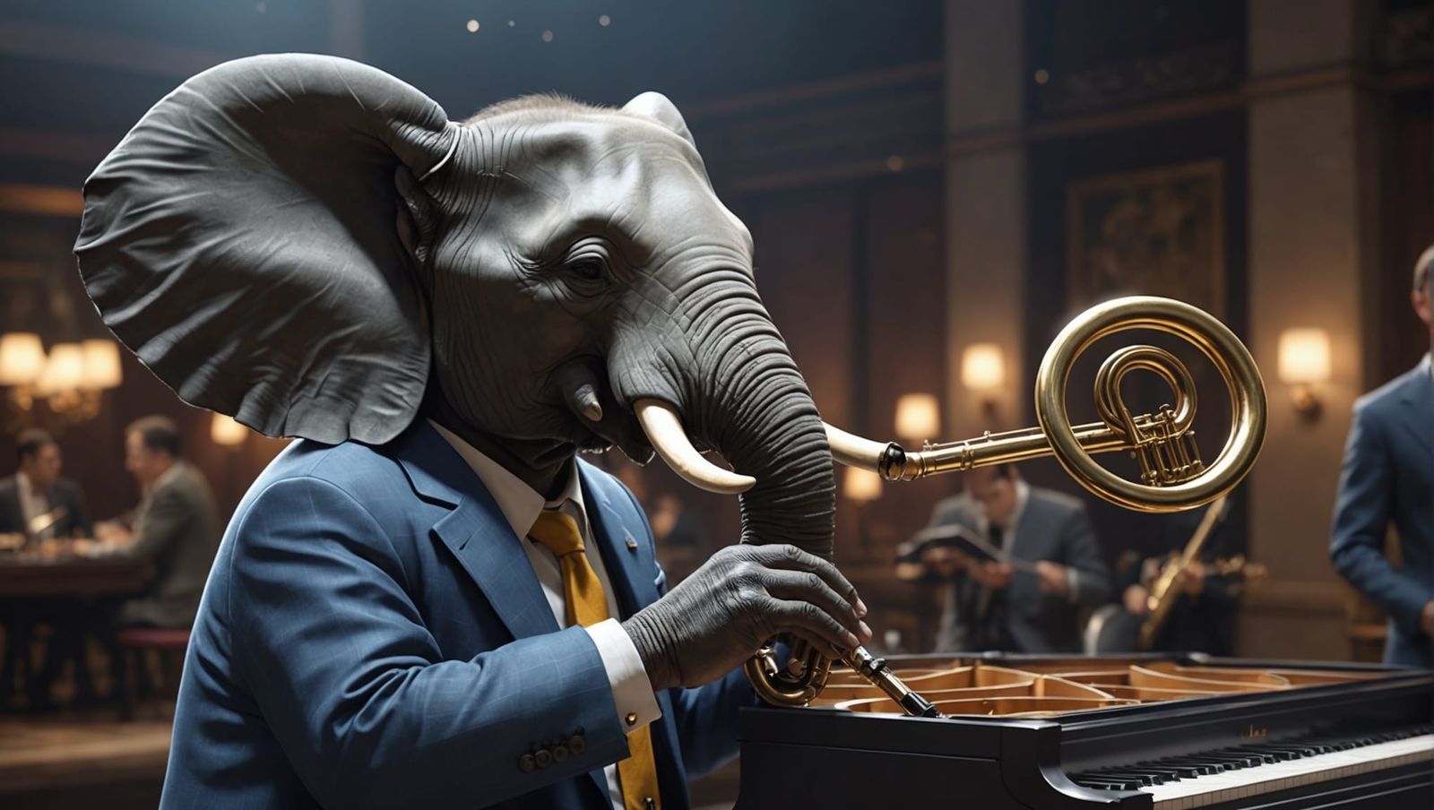 Elephant Jazz Performance in 3D Anime Style