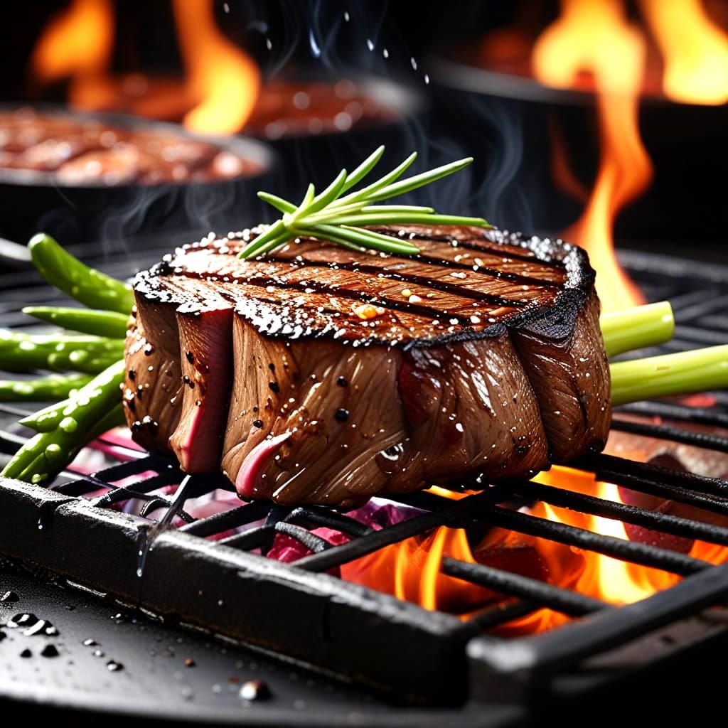 Sizzling Rump Steak on Grill Michelin Star Food Photography