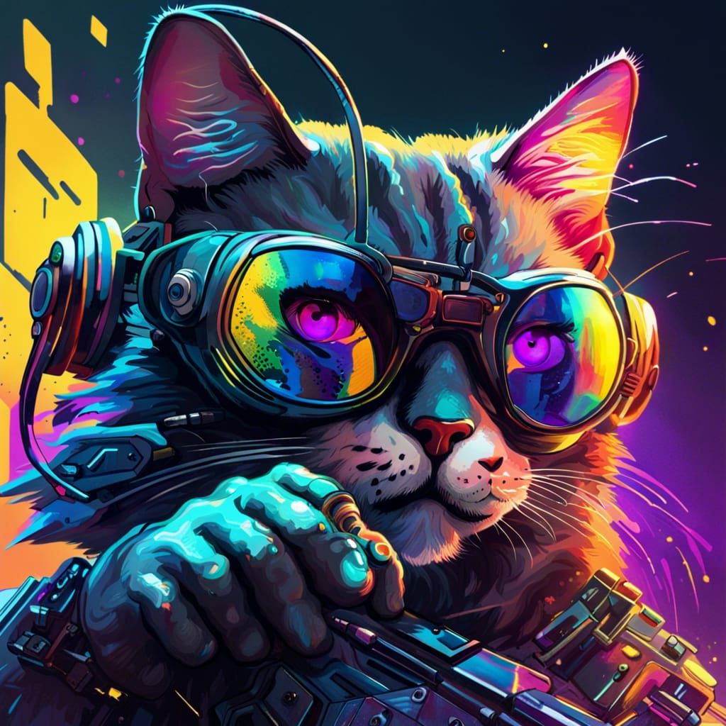 Cyberpunk Cat: Hyperrealistic Splash Art Portrait