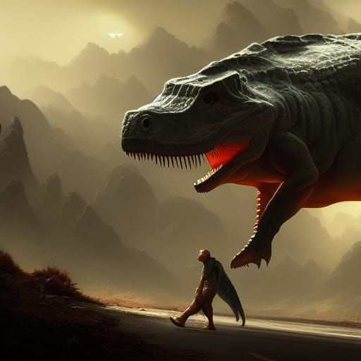 An ape and his pet dinosaur