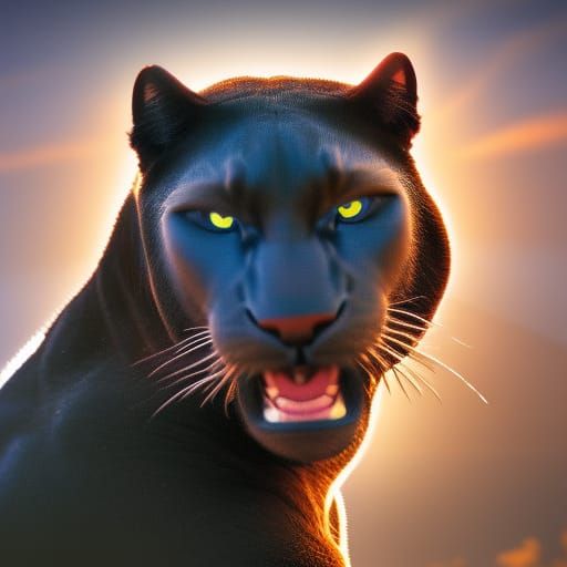 Golden Panther in Sunset: Ultrarealistic Cinematic Art