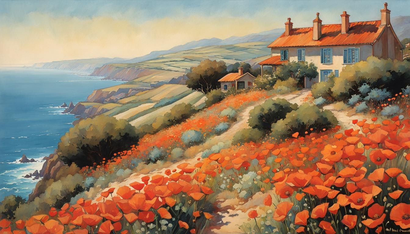 California hillside covered in poppies